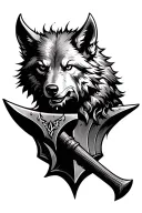 Wolf viking anvil hammer gothic sea waves fire night tattoo design idea