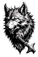 Wolf viking anvil hammer gothic sea waves fire night tattoo design idea