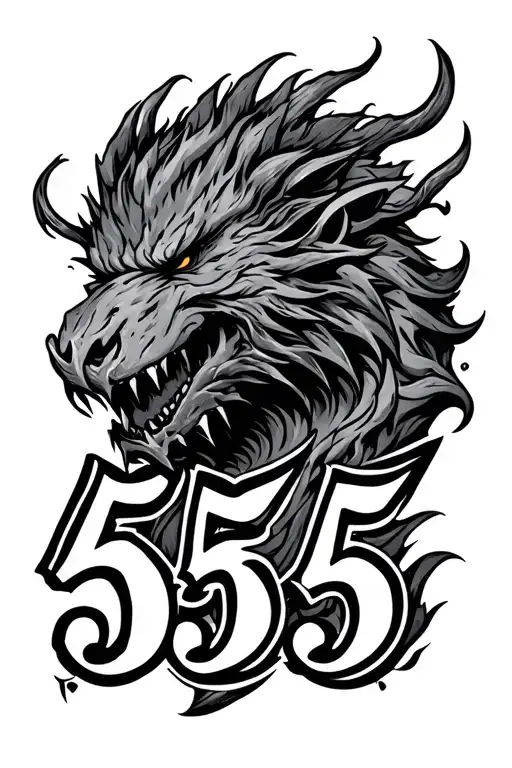 the number 555 that symbolises the change cause of the hard time in the live and creating a beast tattoo design idea