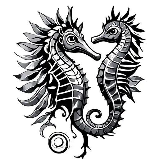 v shape polynesian tatti with seahorse  tattoo design idea