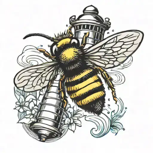 bumble bee flying lighthouse tattoo design idea