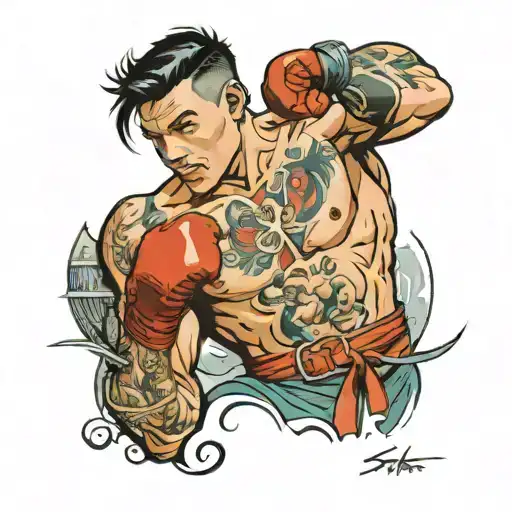story boxer fighter tattoo design idea