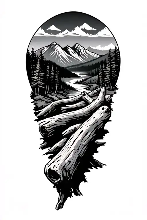 appalachian trail with mountains and driftwood spelled out  tattoo design idea
