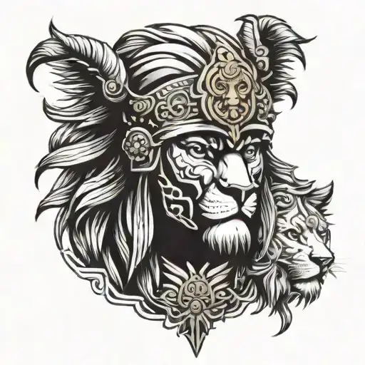 warrior with lion head helmet  tattoo design idea