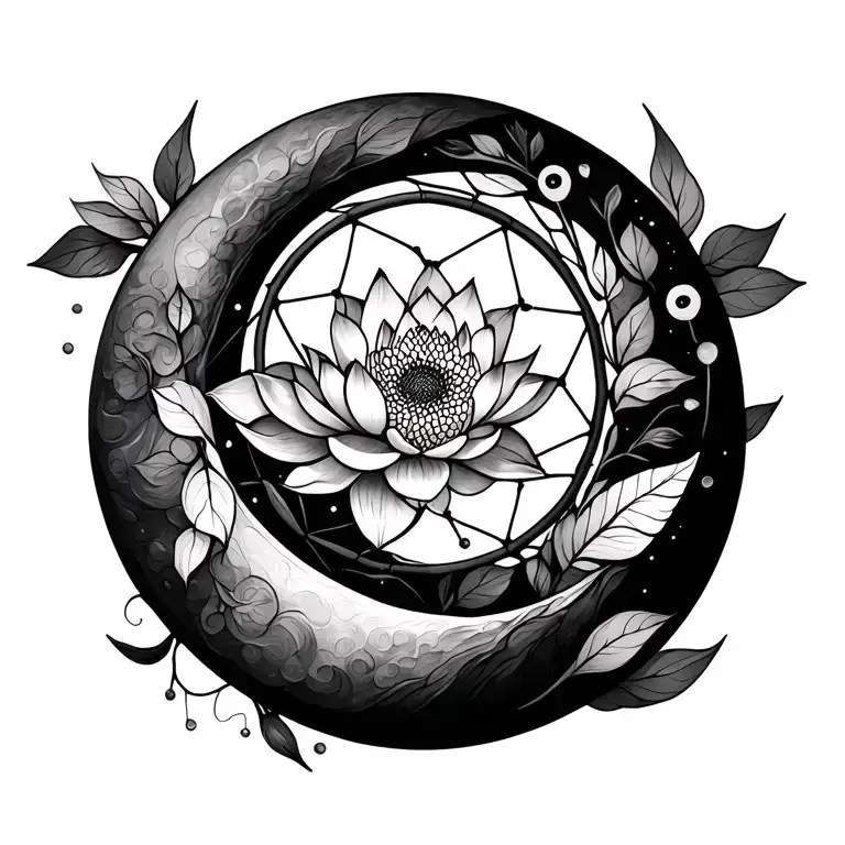 half moon lotus flower dream catcher triskel symbol tattoo design idea
