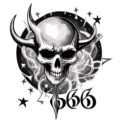 satanic stars and numbers 666 tattoo design idea