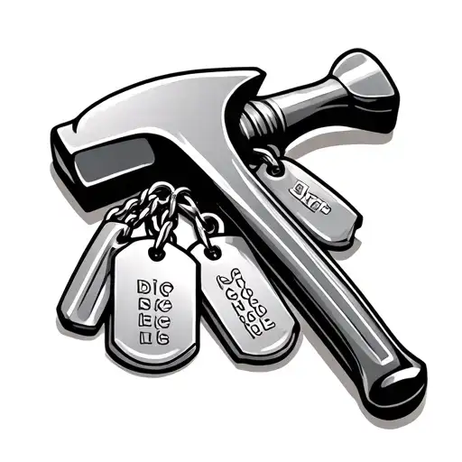 carpenter hammer with military dog tags tattoo design idea