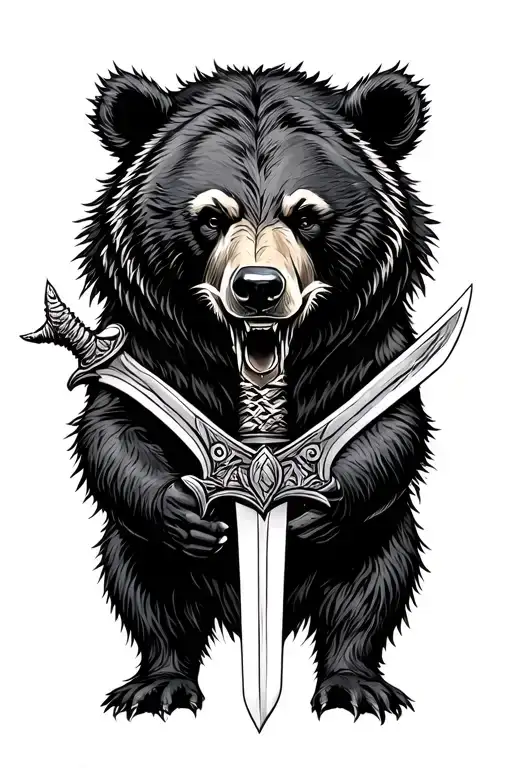 rage black bear with viking sword tattoo design idea