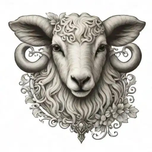 cute symmetrical lamb face with Jesus Christ behind it  tattoo design idea