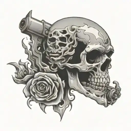 Skull and fire and special paint pistol for the painter tattoo design idea