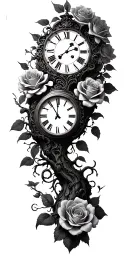 Tree, roses, clock, mythology tattoo design idea