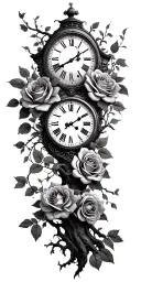 Tree, roses, clock, mythology tattoo design idea