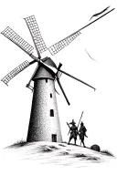 don quixote wins against the windmill tattoo design idea