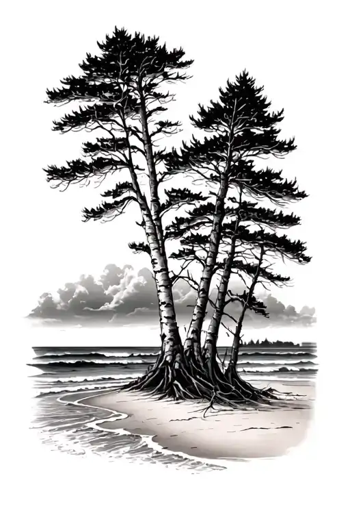 aspen trees on a beach tattoo design idea