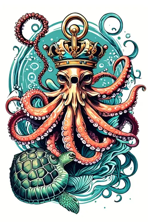 navy chief anchor with octopus wrapped, mermaid, sea turtle, king Neptune  tattoo design idea