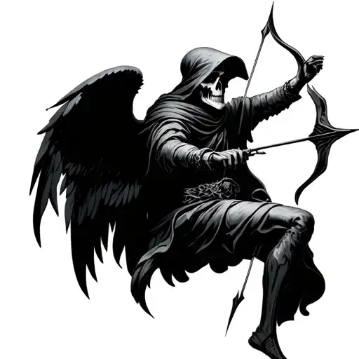 grim reaper disguised as cupid shooting arrow tattoo design idea