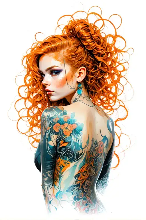 cyberpunk pin up girl, ginger tattoo design idea