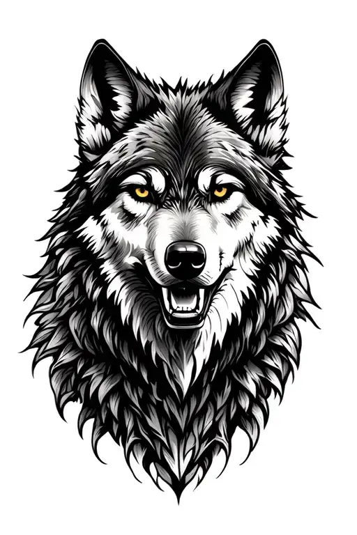 aggressive wolf and mountains tattoo design idea