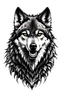 aggressive wolf and mountains tattoo design idea