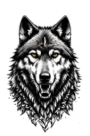 aggressive wolf and mountains tattoo design idea