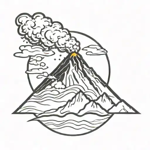 volcano wind blowing sun setting tattoo design idea