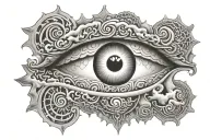 alex grey eyes like fractal clouds forming over a horizon  tattoo design idea