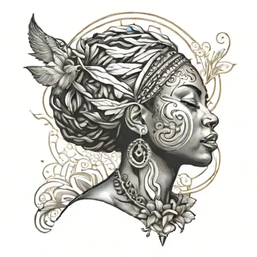 goddess spiritual black woman tattoo design idea