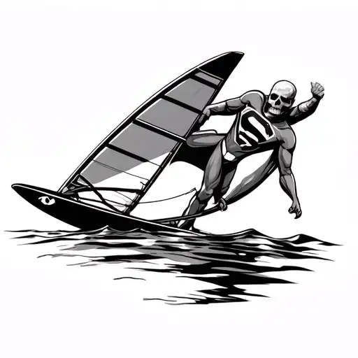 skull + windsurf + superman suit pattern tattoo design idea