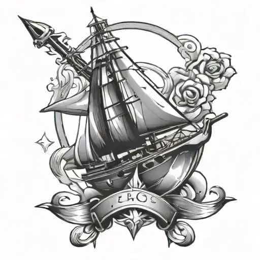 anchor and rocket ship tattoo design idea
