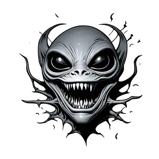 scary alien face tattoo design idea