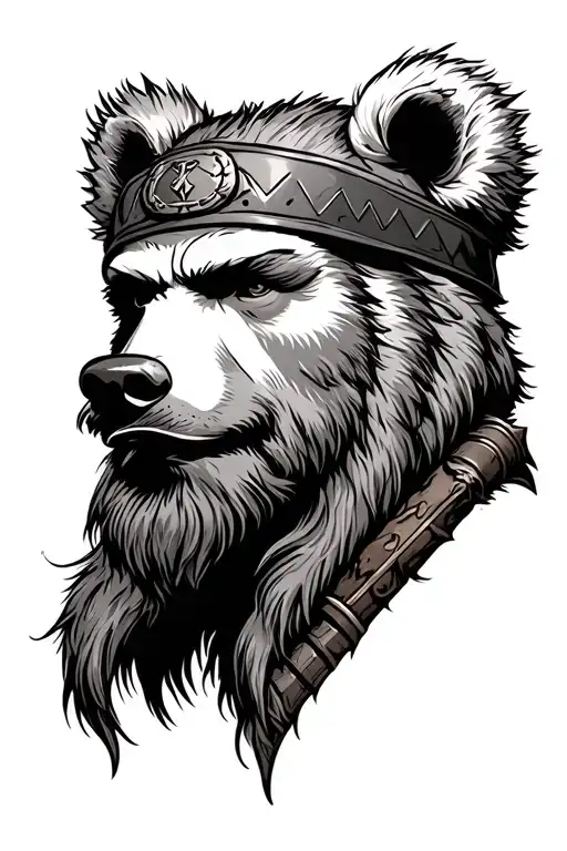 Viking with bear fur head tattoo design idea