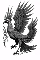 phoenix with outstretched wings, 3/4 position, no legs. light shading, suggestive tracing tattoo design idea