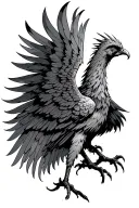 phoenix with outstretched wings, 3/4 position, no legs. light shading, suggestive tracing tattoo design idea