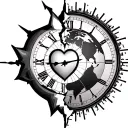 half broken clock face  half radar   with a ping on each side of the world   a jagged heart in the middle radar Love e tattoo design idea
