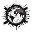 half broken clock face  half radar   with a ping on each side of the world   a jagged heart in the middle radar Love e tattoo design idea