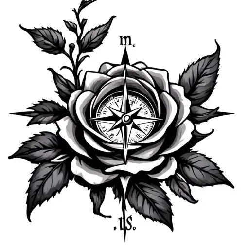 rose nautical compass tattoo design idea