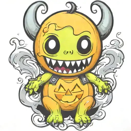 kawaii Halloween monster war tattoo design idea