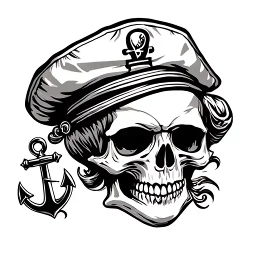 skull with sailor hat and anchor tattoo design idea