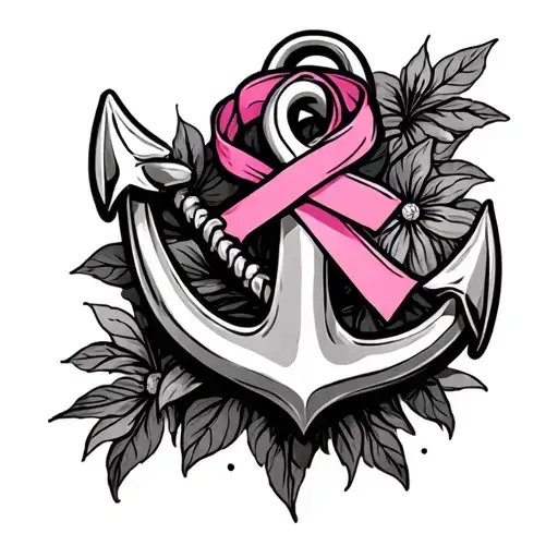 Anchor with a breast cancer ribbon tattoo design idea