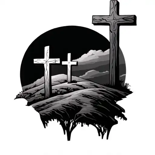 3 Crosses On A Hill tattoo design idea