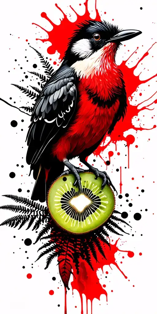 New Zealand fern and kiwi bird tattoo design idea