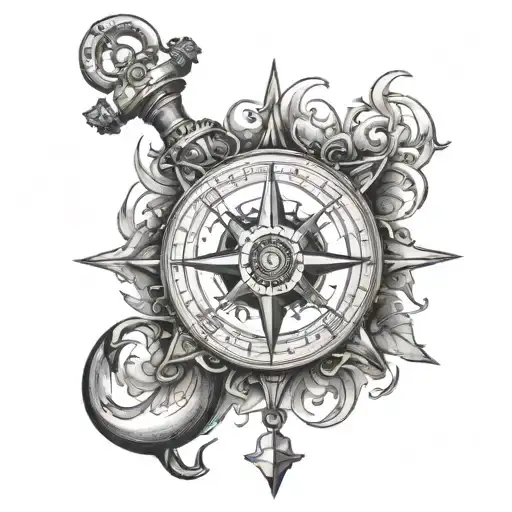 compass and anchor connected tattoo design idea