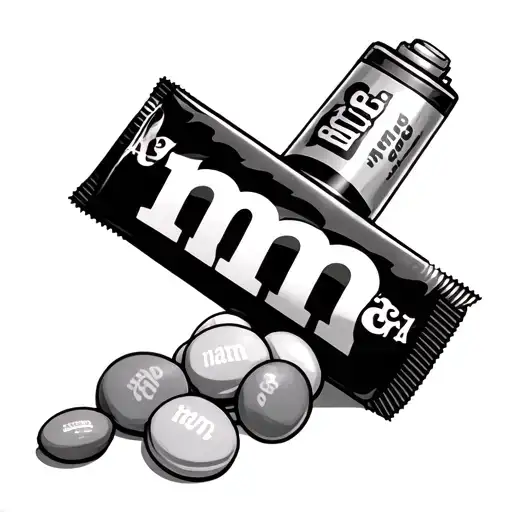 Tattoo of a AAA battery eating a packet of m&m’s tattoo design idea