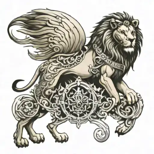 inspring and lion or mahabharat origins tatoo where the person never gives up.  tattoo design idea