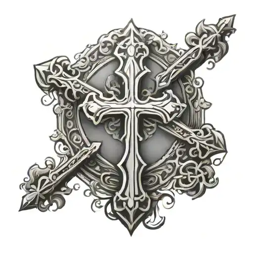 Cross of Lorraine rosary symbol shadow tattoo design idea