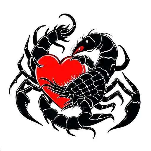 A black Scorpion  with long tale...Hugging a beautiful heart with his tail tattoo design idea