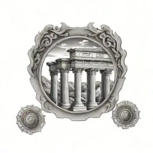 Roman pillars and walls in a circle shape tattoo design idea
