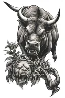 angry bull With bamboo tattoo design idea