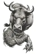 angry bull With bamboo tattoo design idea