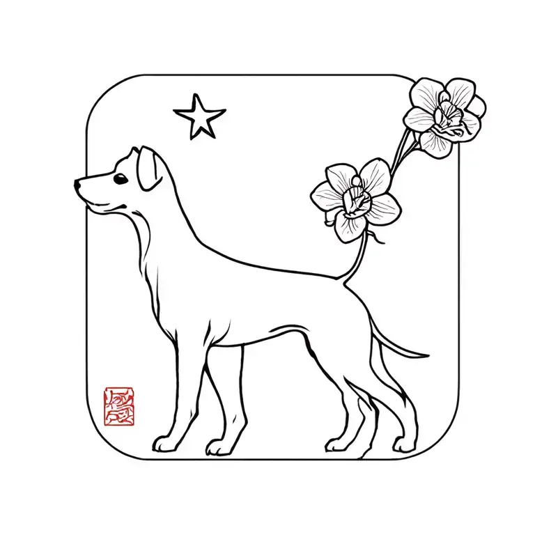 Aquarius symbol , 2006 Chinese dog, orchid flower, Aquarius constellation stars tattoo design idea